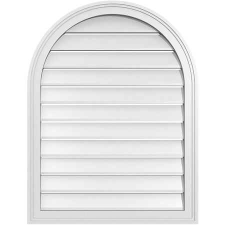 Ekena Millwork Round Top Surface Mount PVC Gable Vent: Functional, w/ 2"W x 1-1/2"P Brickmould Frame, 26"W x 34"H GVPRT26X3402SF